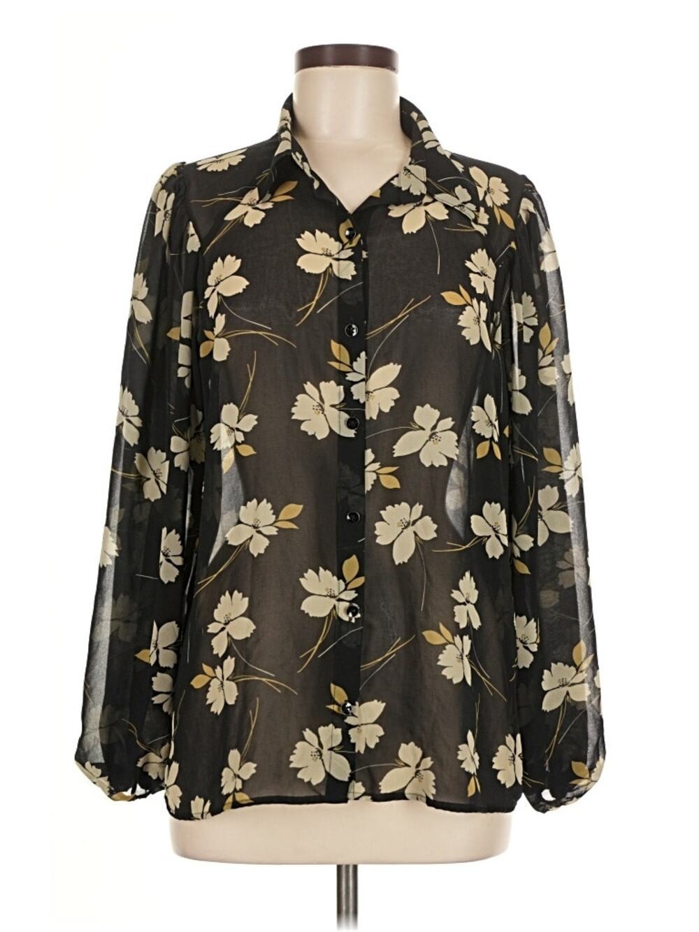 Sheer Floral Long Sleeve Business Casual Top - Cabi - Med